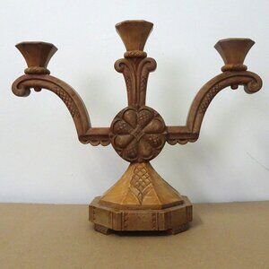 1950s wood carved candle holder Scandinavian Style
